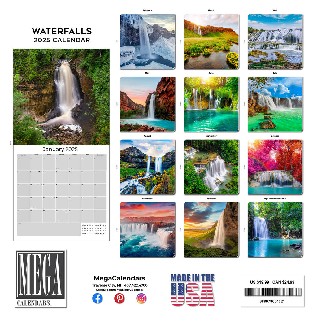 Waterfalls Wall Calendar 2025