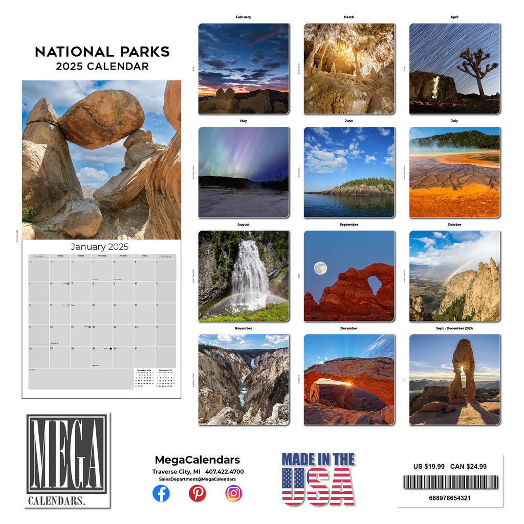 National Parks Wall Calendar 2025