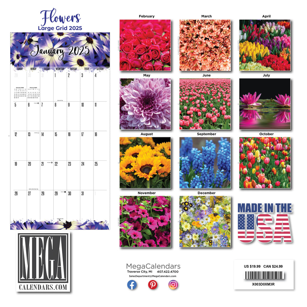 Flowers Large Grid Calendar 2025