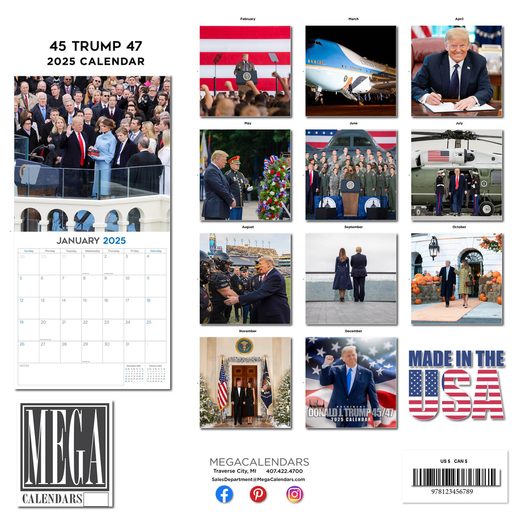 Donald J Trump 45/47 Wall Calendar 2025