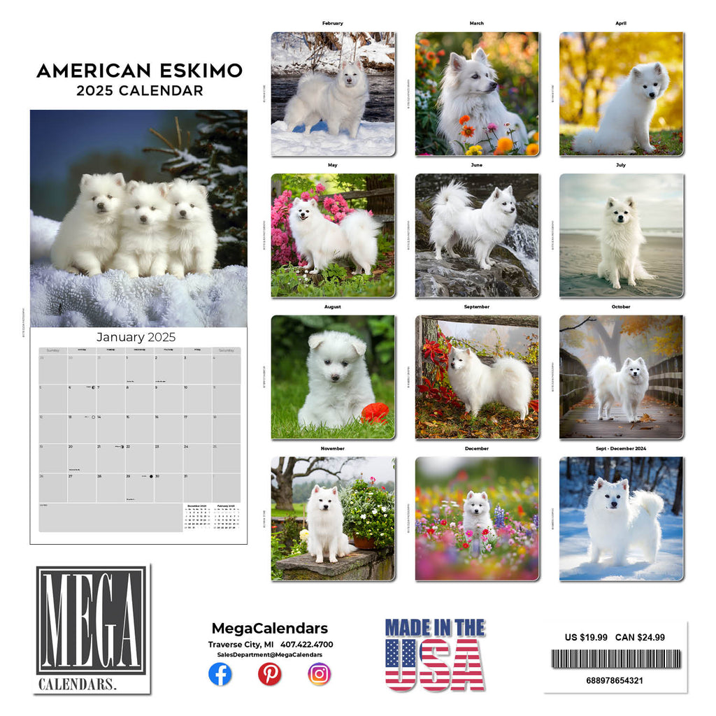 American Eskimo Wall Calendar 2025