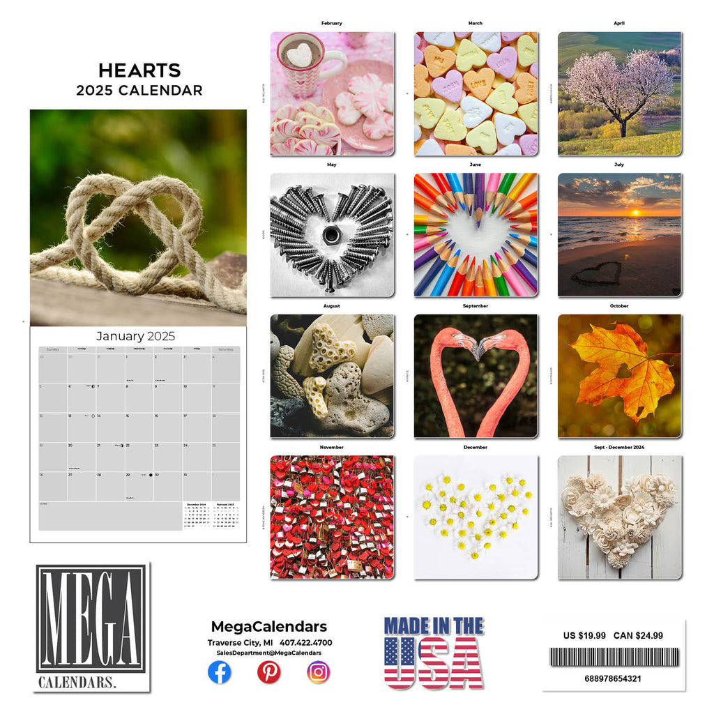 Hearts Wall Calendar 2025